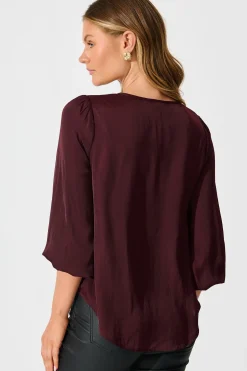 Outlet Pristine Top in Wine Satin Tops|Workwear