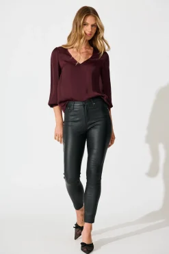 Outlet Pristine Top in Wine Satin Tops|Workwear