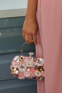Hot Quinn Clutch Bag in Blush with 3D Multi Sequin Floral Bags