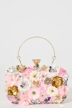 Hot Quinn Clutch Bag in Blush with 3D Multi Sequin Floral Bags