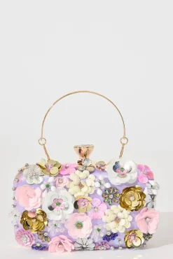 New Quinn Clutch Bag in Lilac with 3D Multi Sequin Floral Bags