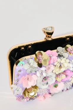 New Quinn Clutch Bag in Lilac with 3D Multi Sequin Floral Bags