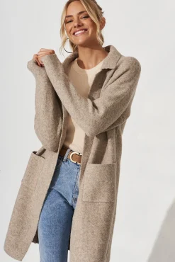 New Quinzy Knit Coat In Taupe Marle Wool Blend Knitwear|Knitwear