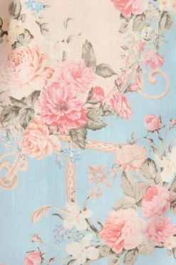 New Rania Dress in Pink and Blue Placement Linen Blend Dresses|Party