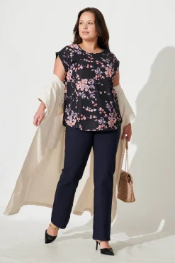 Best Rejina Top In Black With Cherry Blossom Tops|Workwear