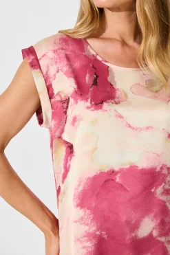New Rejina Top in Magenta Watercolour Satin Tops|Workwear