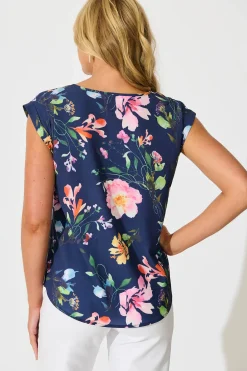 Fashion Rejina Top In Navy With Multi Floral Print Tops|Workwear