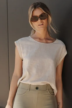 Outlet Rejina Top In Oatmeal Linen Blend Tops|Workwear