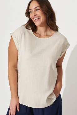 Outlet Rejina Top In Oatmeal Linen Blend Tops|Workwear