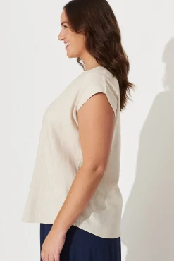 Outlet Rejina Top In Oatmeal Linen Blend Tops|Workwear