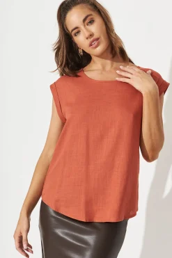 Outlet Rejina Top In Rust Linen Blend Tops|Workwear