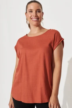 Outlet Rejina Top In Rust Linen Blend Tops|Workwear