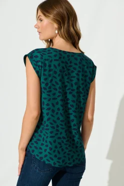 New Rejina Top In Teal With Navy Leaf Tops|Workwear