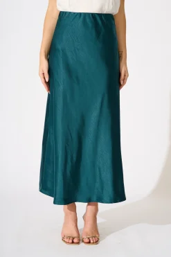 Fashion Reminisce Maxi Skirt in Emerald Satin Bottoms|Skirts & Shorts