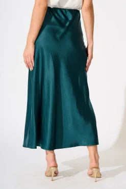 Fashion Reminisce Maxi Skirt in Emerald Satin Bottoms|Skirts & Shorts