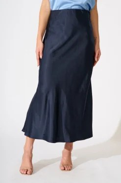 Best Reminisce Maxi Skirt in Navy Satin Bottoms|Skirts & Shorts