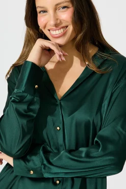 New Retroshine Shirt in Emerald Satin Tops|Workwear