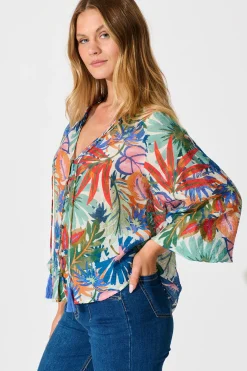 Sale Revelations Top in Multi Leaf Cotton Tops