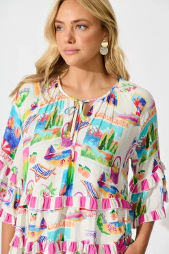Online Rina Top in White With Bright Resort Print Tops