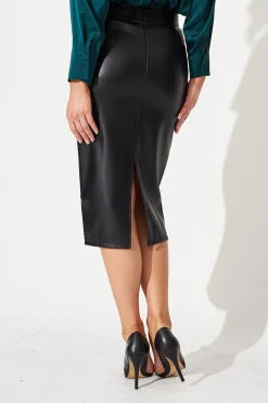 Fashion Riva Midi Skirt In Black Leatherette Bottoms|Skirts & Shorts