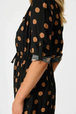 Clearance Rival Zip Dress in Black with Brown Spot Dresses|Casual