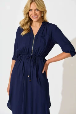 Clearance Rival Zip Dress in Navy Dresses|Casual