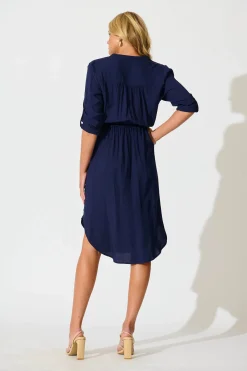 Clearance Rival Zip Dress in Navy Dresses|Casual