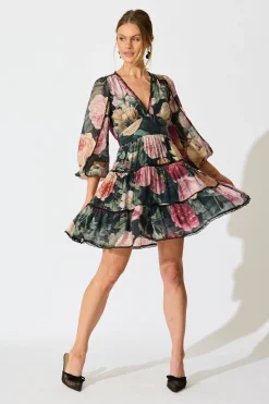 Best Riverstone Dress in Dark Multi Floral with Black Lace Trim Dresses|Party
