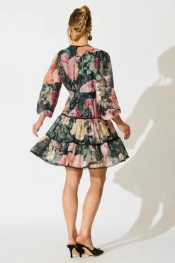 Best Riverstone Dress in Dark Multi Floral with Black Lace Trim Dresses|Party