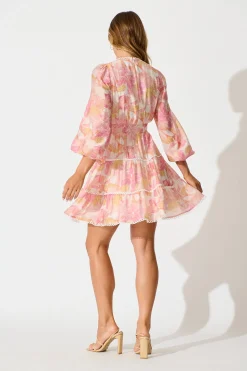 Outlet Riverstone Dress in Pink Floral with White Lace Trim Dresses|Party