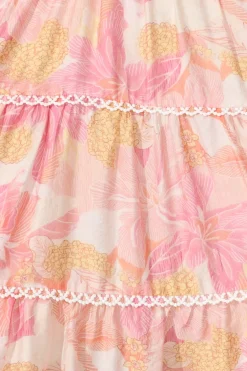 Outlet Riverstone Dress in Pink Floral with White Lace Trim Dresses|Party