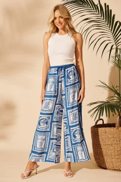 Outlet Romeo Pant in Blue with White Stamp Print Bottoms