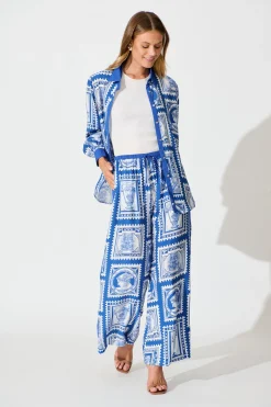 Outlet Romeo Pant in Blue with White Stamp Print Bottoms
