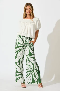 Fashion Romeo Pant In Green with White Leaf Bottoms|Pants