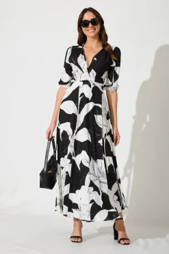 Discount Ronda Maxi Wrap Dress In Black With White Floral Dresses|Casual