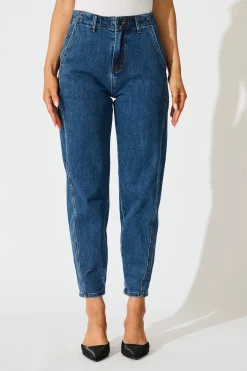 New Rosalia High Rise Straight Leg Jean in Dark Blue Denim Bottoms