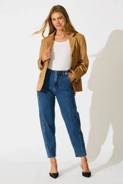 New Rosalia High Rise Straight Leg Jean in Dark Blue Denim Bottoms