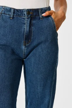 New Rosalia High Rise Straight Leg Jean in Dark Blue Denim Bottoms