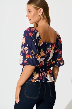 Sale Rosella Top In Navy with Multi Floral Tops