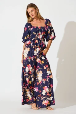 Sale Rosella Top In Navy with Multi Floral Tops