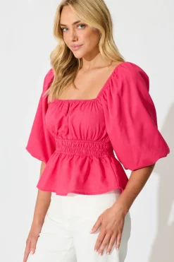 New Rosella Top in Pink Linen Blend Tops