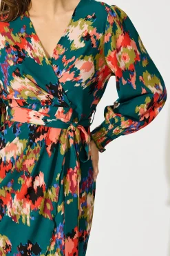 New Rosemarie Midi Dress in Emerald with Abstract Print Dresses|Party