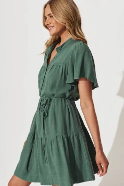 Sale Rosemary Smock Dress In Green Linen Blend Dresses|Casual