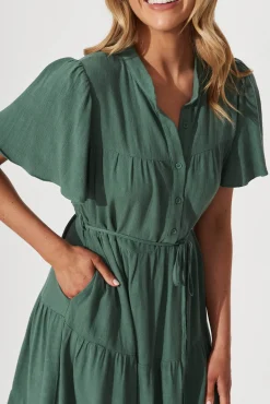 Sale Rosemary Smock Dress In Green Linen Blend Dresses|Casual