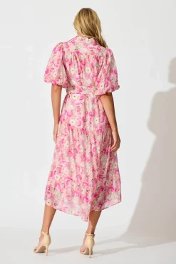 Outlet Rosina Maxi Shirt Dress in Pink Multi Floral Dresses|Party
