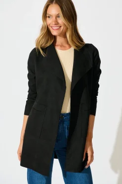Online Rowan Jacket in Black Suedette Outerwear|Outerwear
