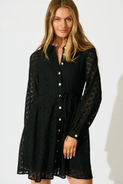 Clearance Rowena Dress in Black Lace Cotton Blend Dresses|Party