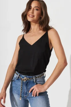 Sale Rowland Cami Top In Black Satin Tops|Party & Occasion