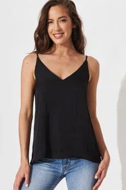 Sale Rowland Cami Top In Black Satin Tops|Party & Occasion