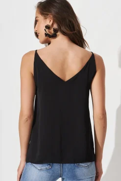 Sale Rowland Cami Top In Black Satin Tops|Party & Occasion